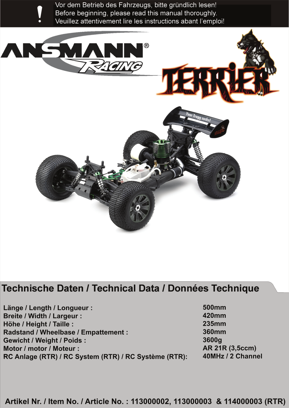 Ansmann Racing 113000002, 113000003, 114000003, Terrier User guide - ManualMachine.com