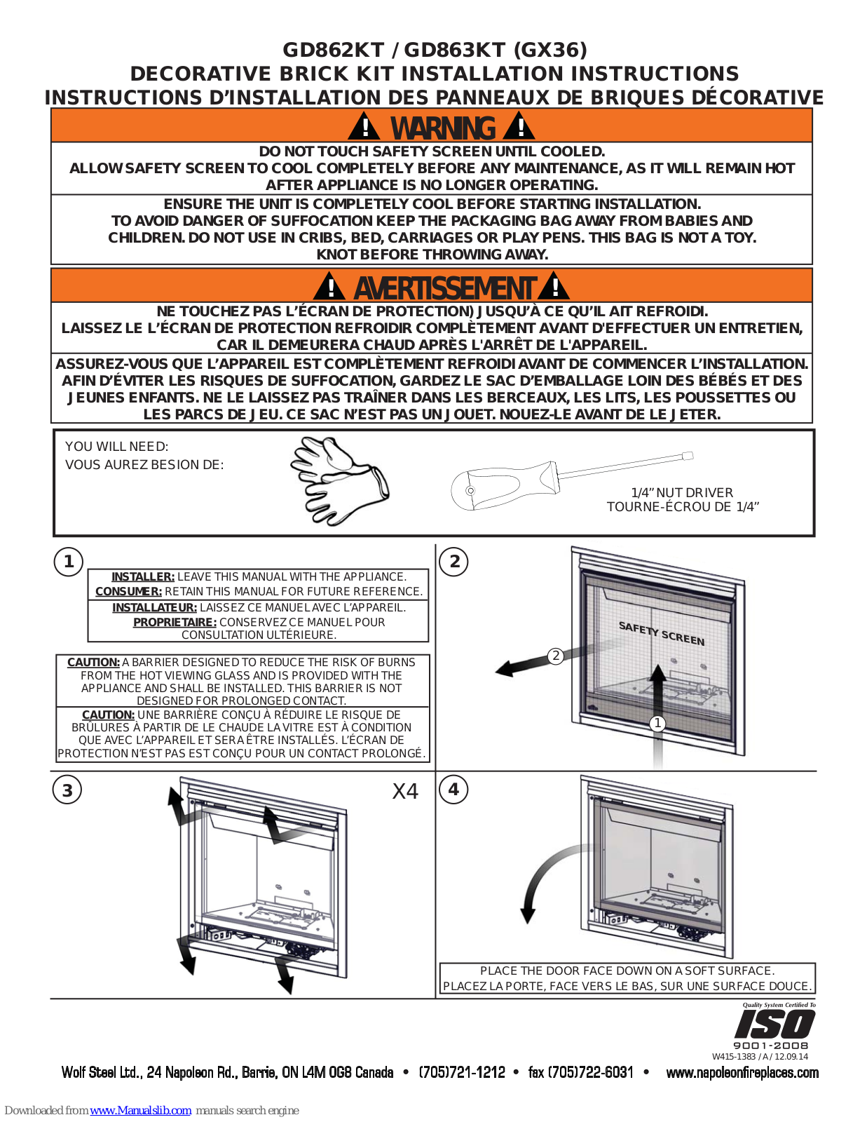 Napoleon GD862KT, GD863KT Installation Instructions Manual