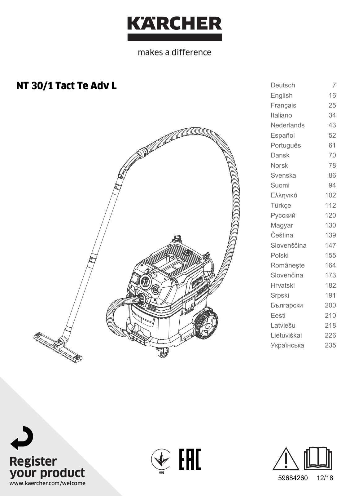 Karcher NT 30/1 Tact Te Adv L User manual