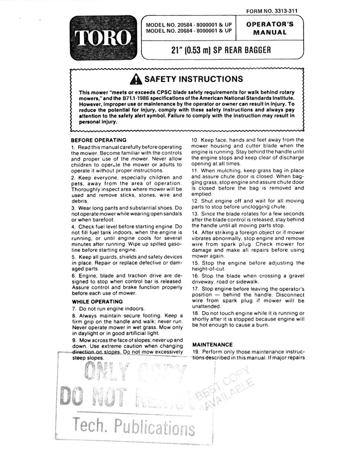 Toro 20584, 20684 Operator's Manual