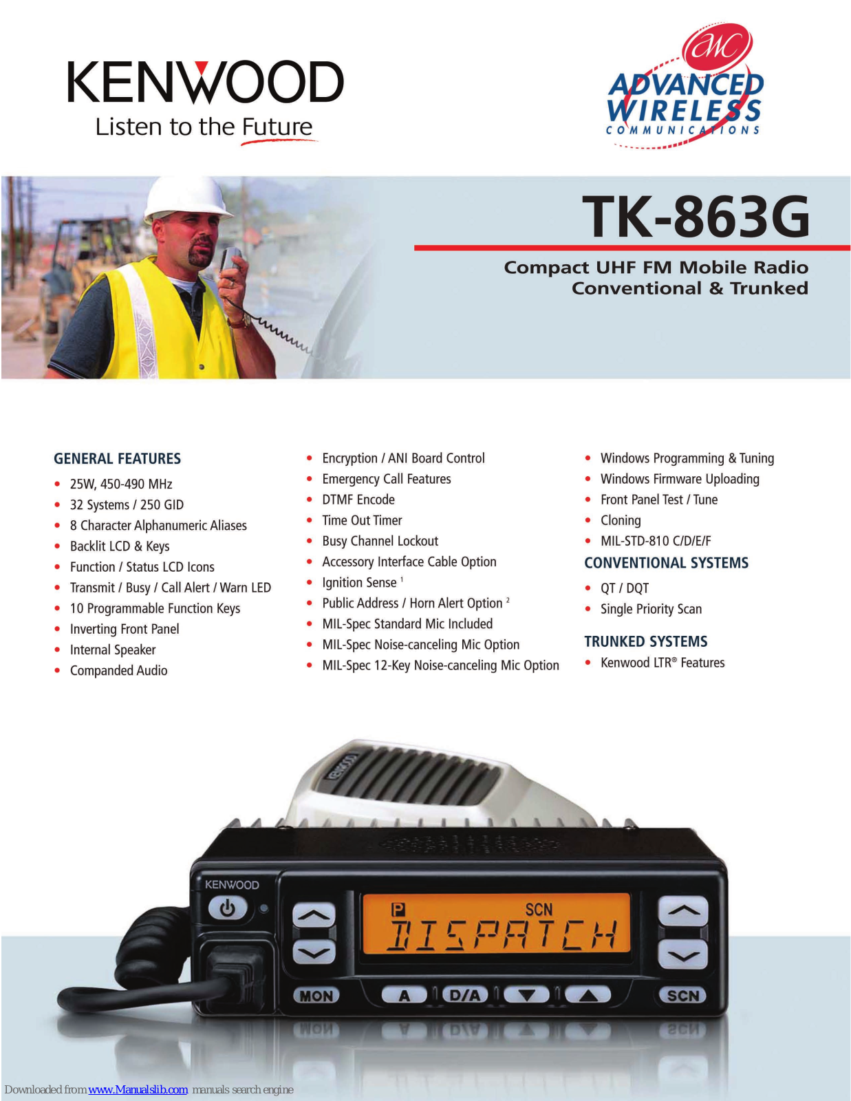 Kenwood Compact UHF FM Mobile Radio Conventional & Trunked TK-863G Brochure & Specs