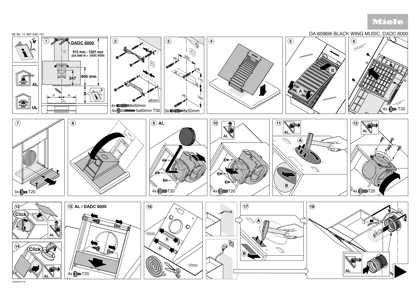 Miele DA 6096 W Black Wing Music Installation drawings