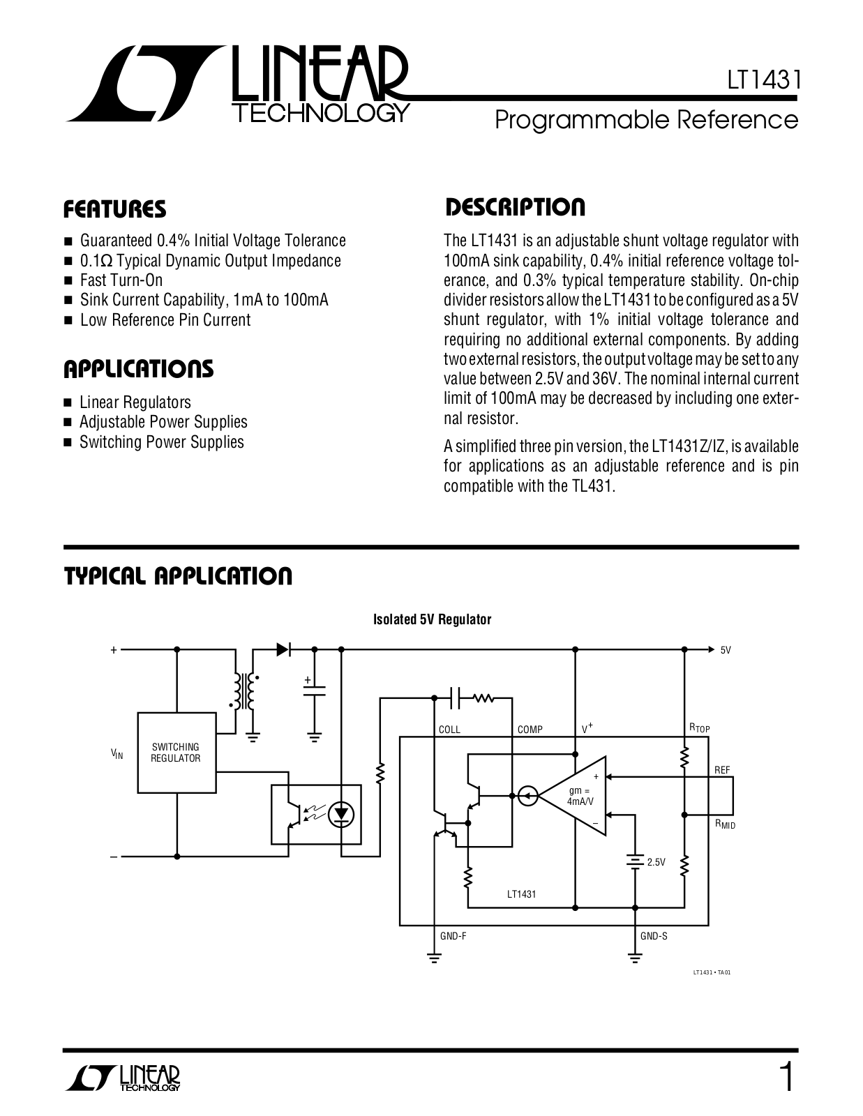 Linear Technology LT1431 Datasheet