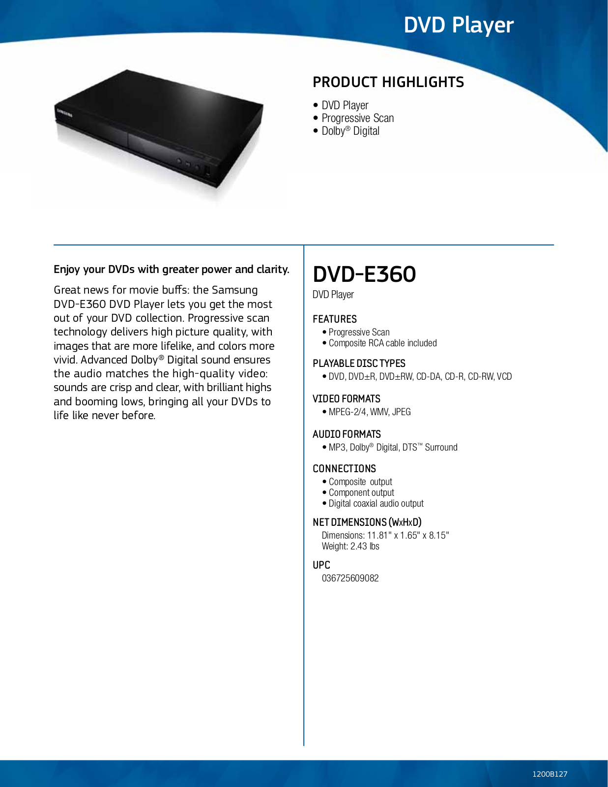 Samsung DVD-E360-ZA Specification