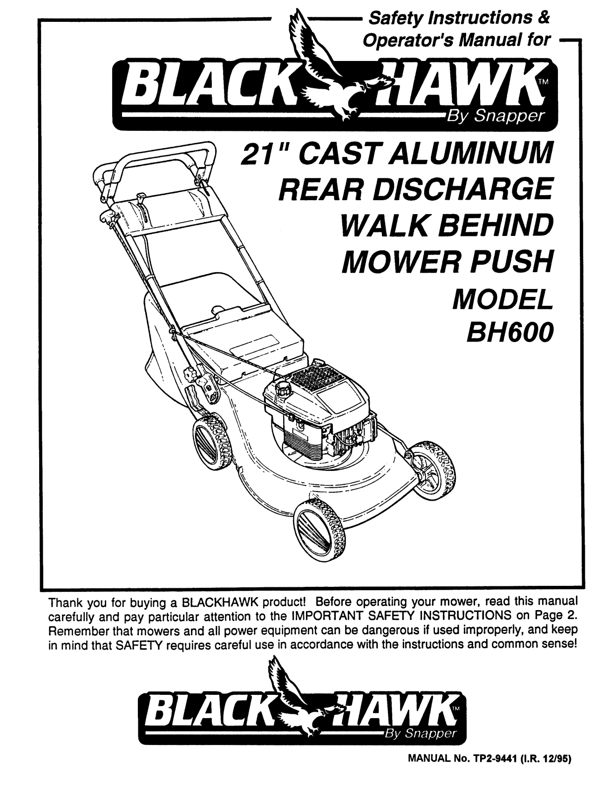 Snapper BH600 User Manual