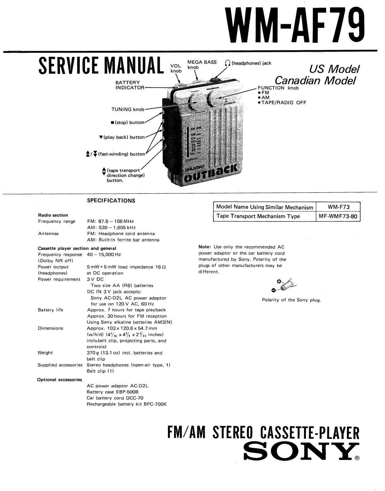 Sony WMAF-79 Service manual