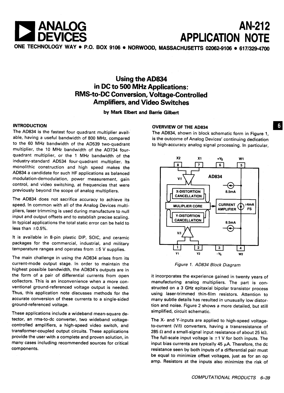 ANALOG DEVICES AD834 Service Manual