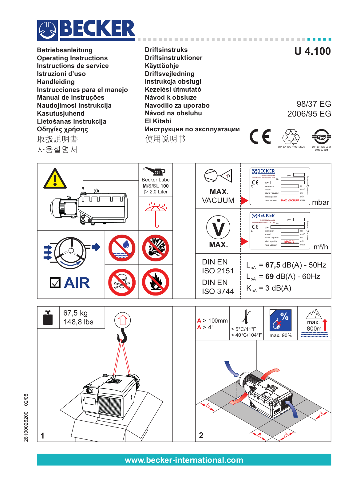 Becker U 4.100 Operating Instructions Manual