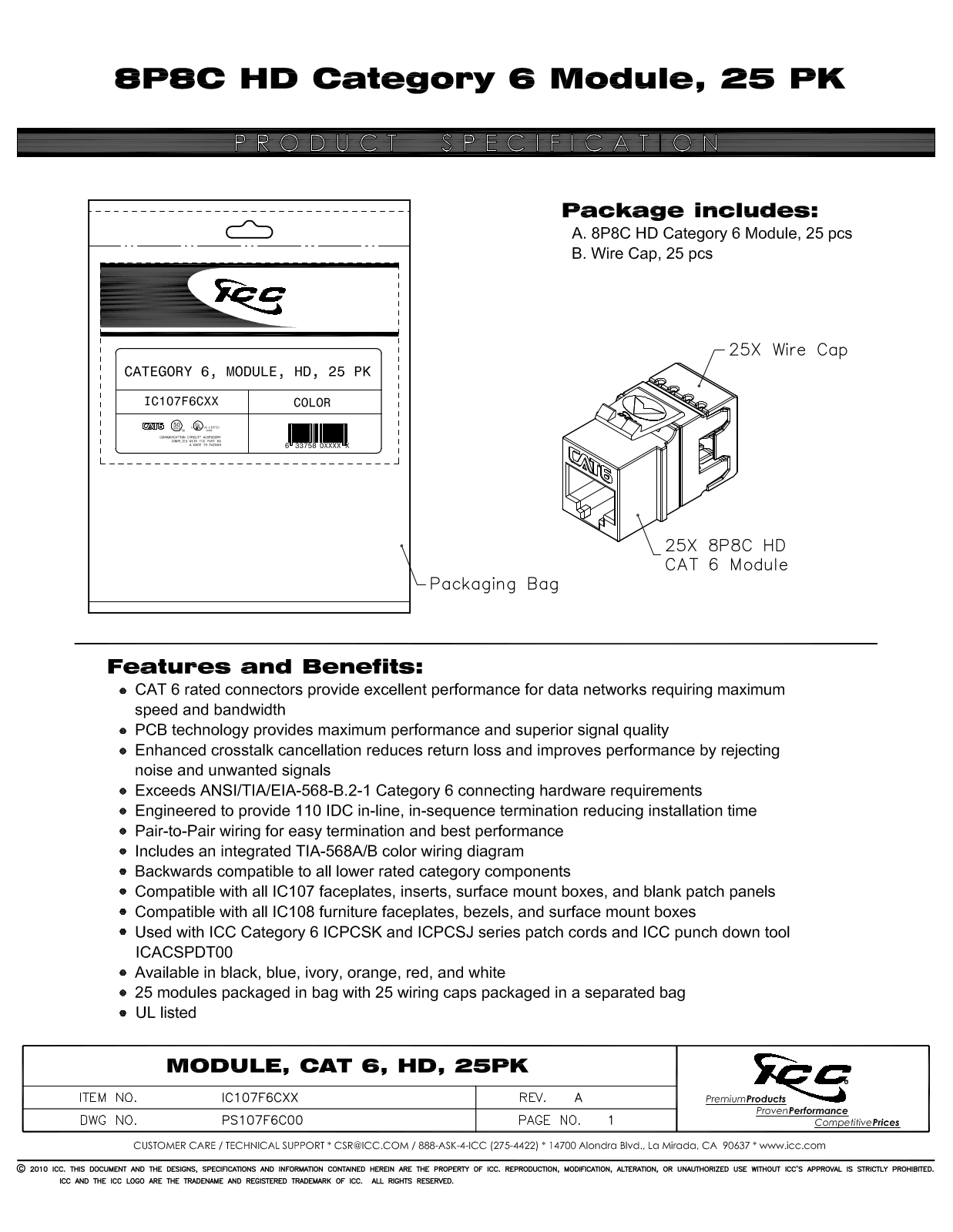 ICC IC107F6CGN, IC107F6CGY, IC107F6CYL Specsheet