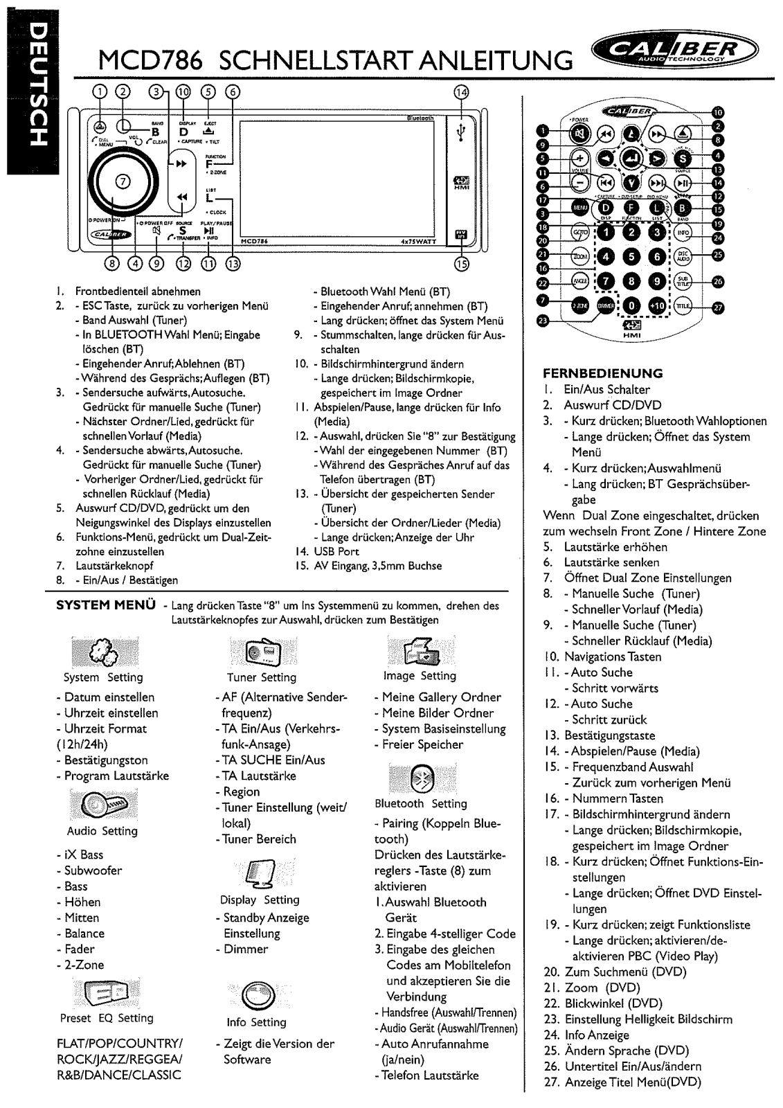 Caliber Audio Technology MCD786 Quick Start Guide