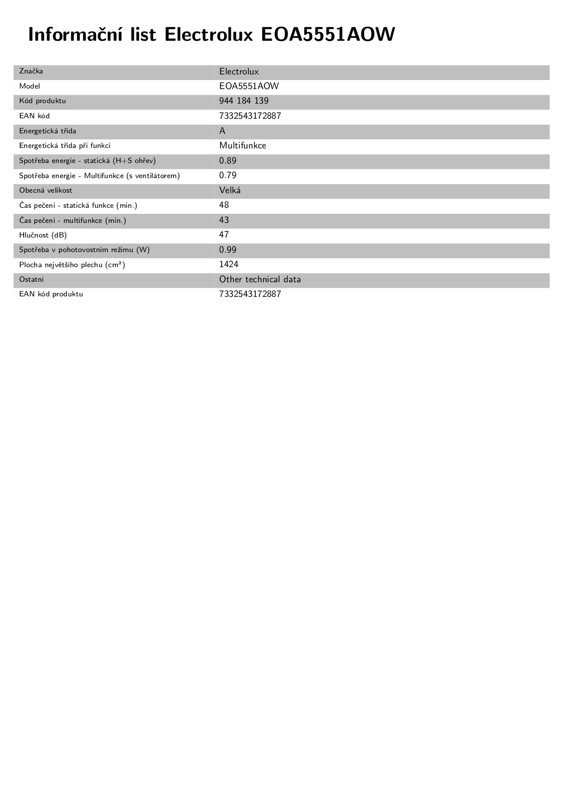 Electrolux EOA5551AOW User Manual