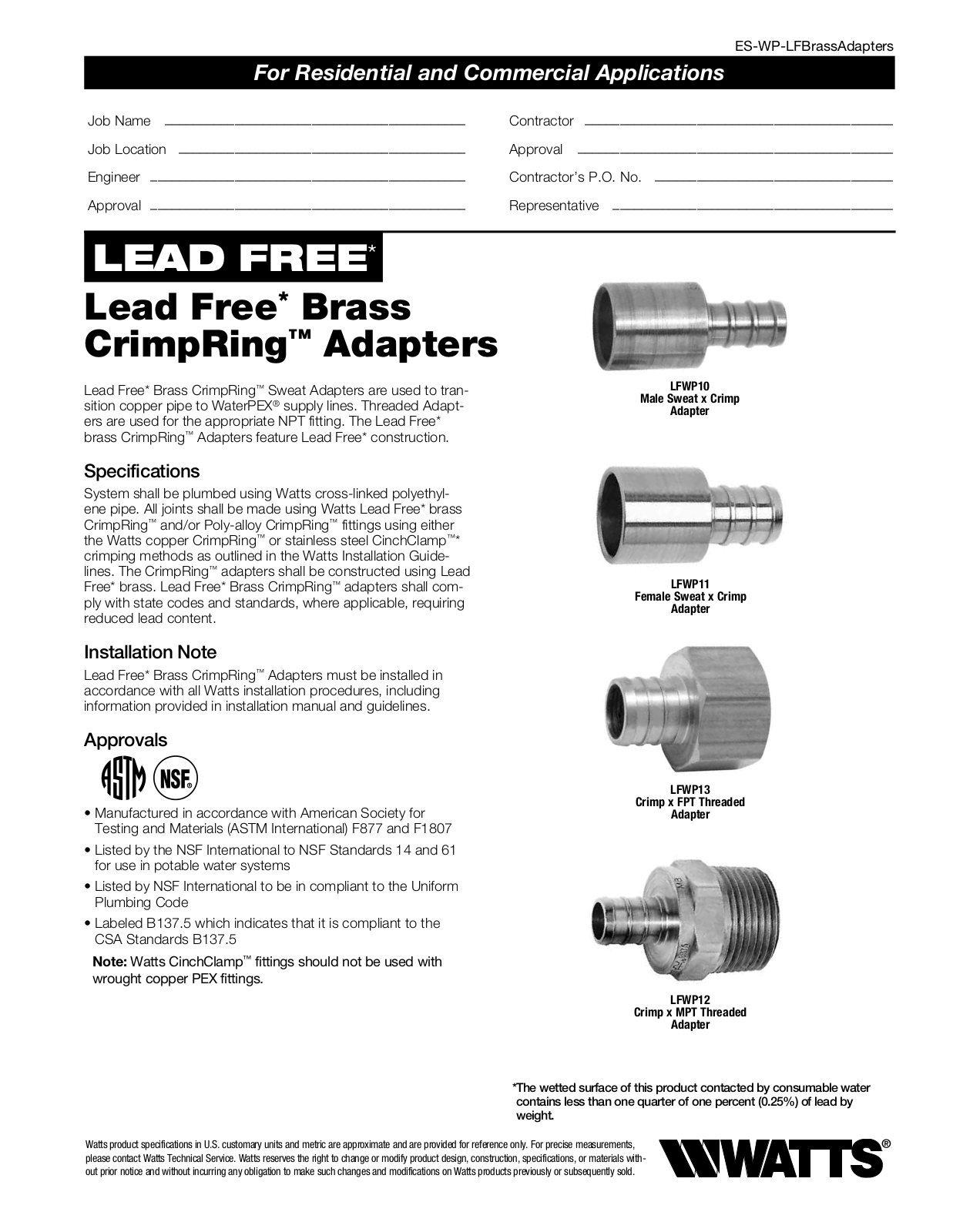 Watts LFWP13B User Manual