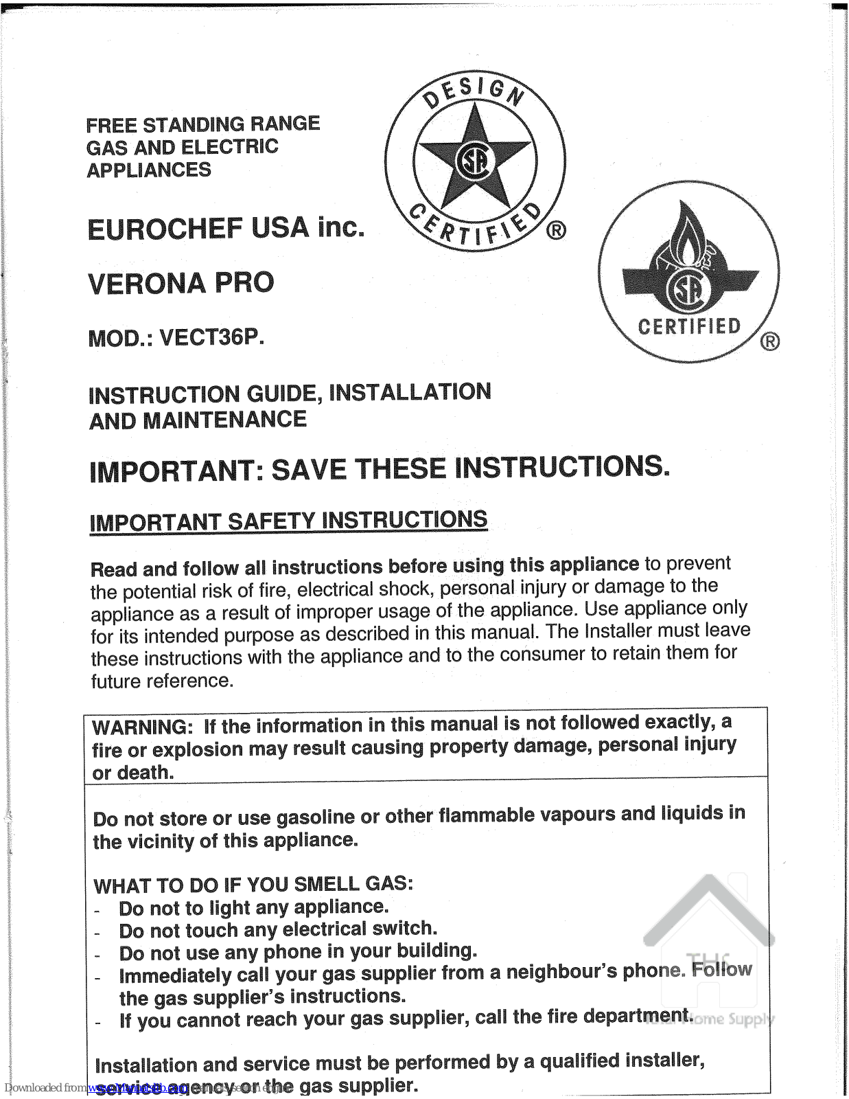 Eurochef USA Verona PRO VECT36P Installation Manual