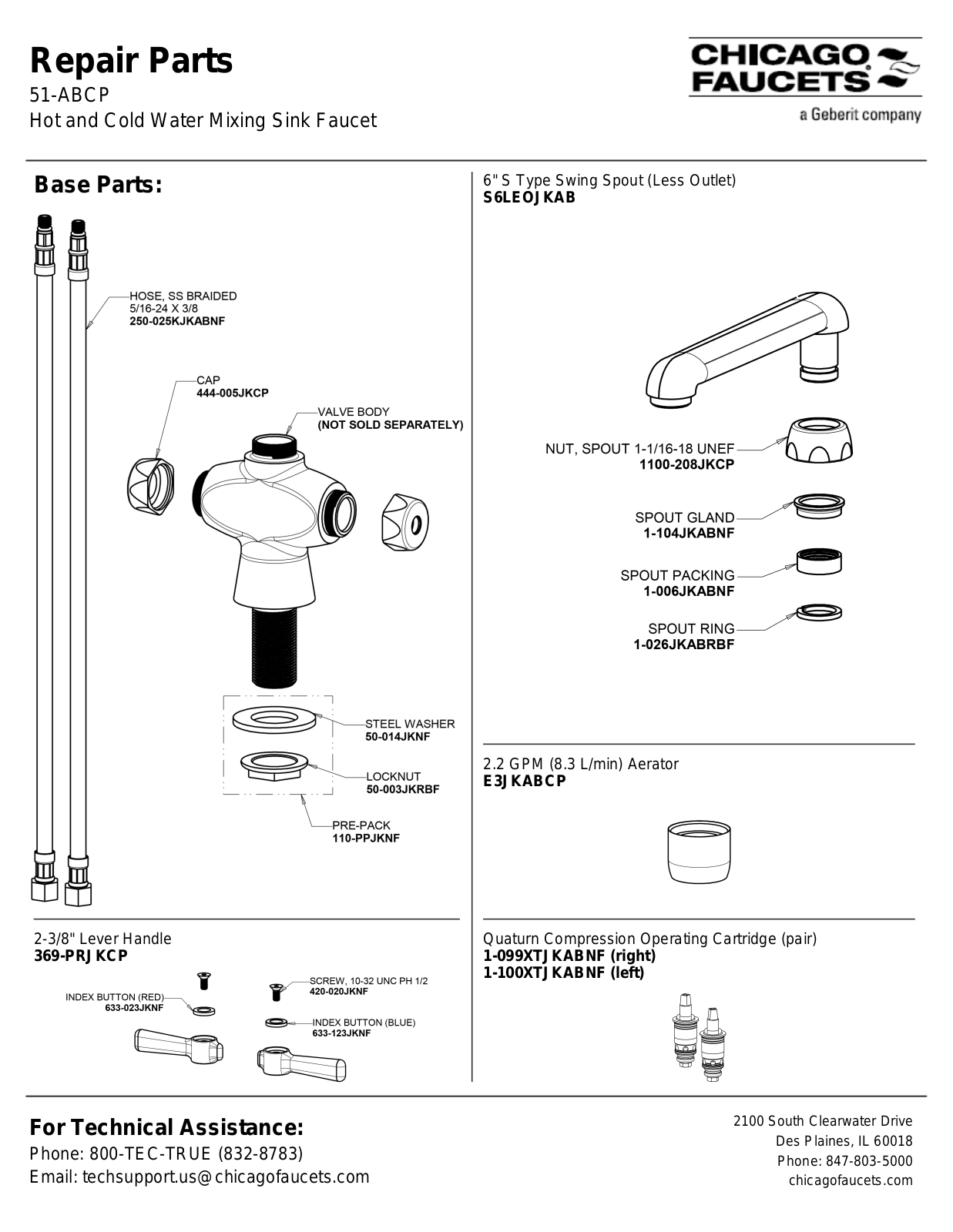 Chicago Faucet 51-AB Parts List