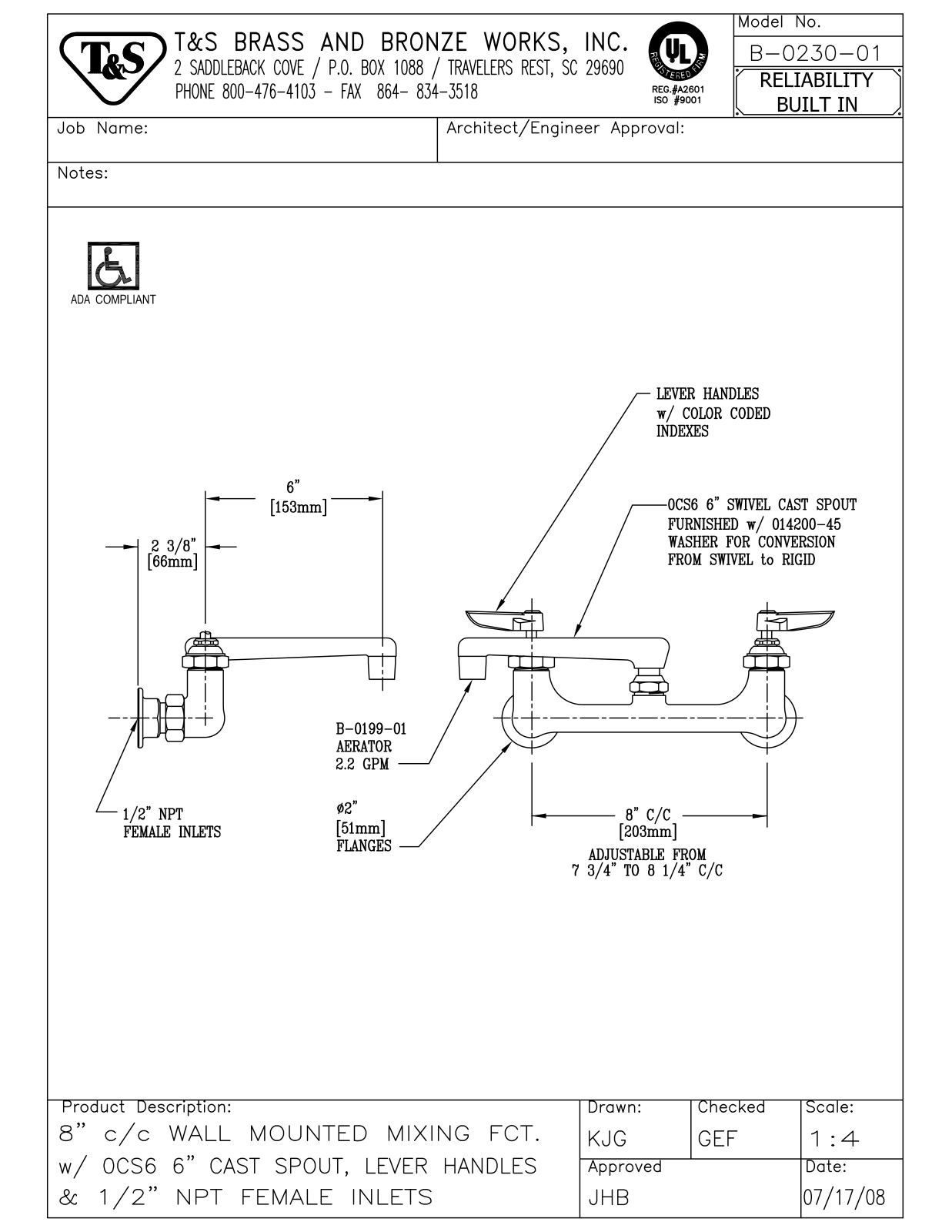 T & S Brass & Bronze Works B-0230-01 General Manual