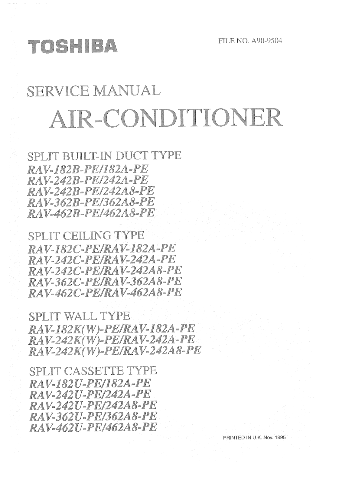 Toshiba RAV-362C-PE, RAV-462B-PE, RAV-242A-PE, RAV-362U-PE, RAV-182C-PE SERVICE MANUAL