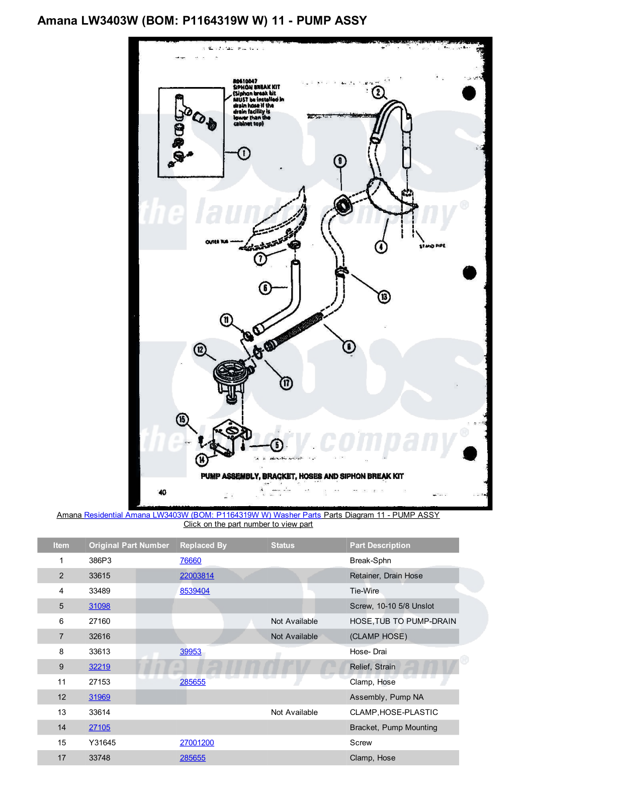 Amana LW3403W Parts Diagram