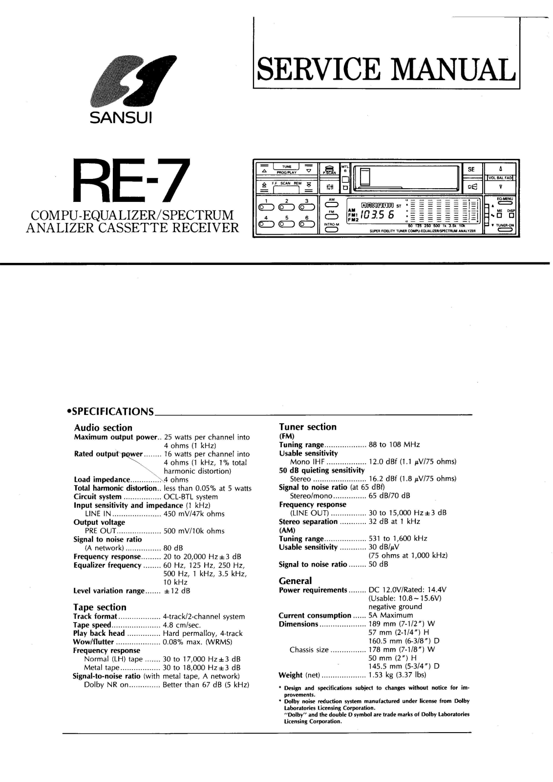 Sansui RE-7 Service Manual