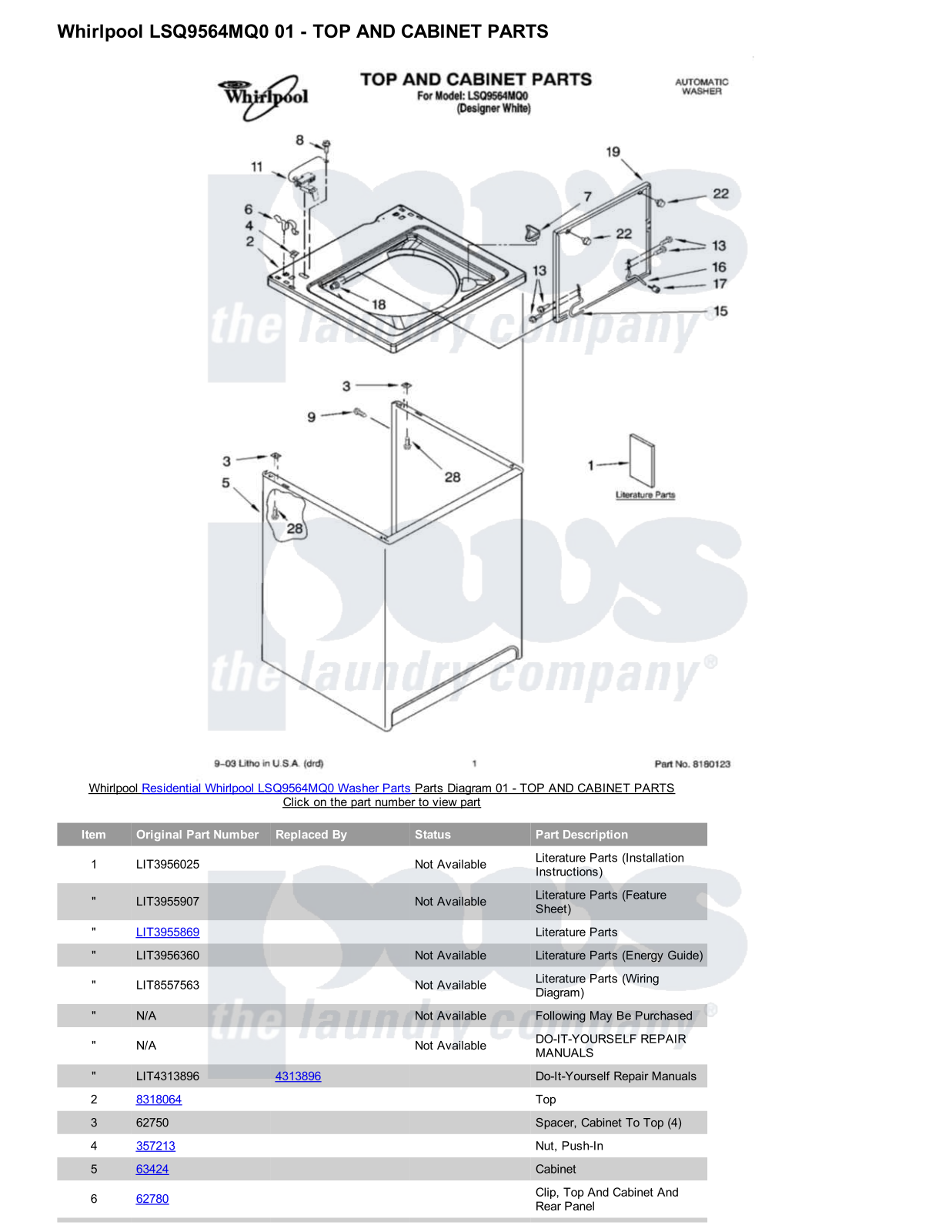 Whirlpool LSQ9564MQ0 Parts Diagram