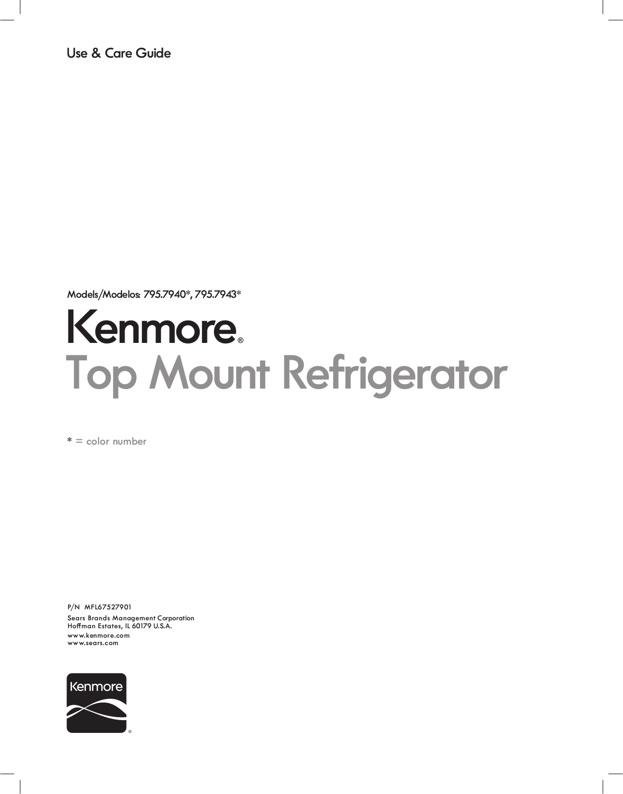 Kenmore 24 cu. ft. Top-Freezer Refrigerator Owner's Manual