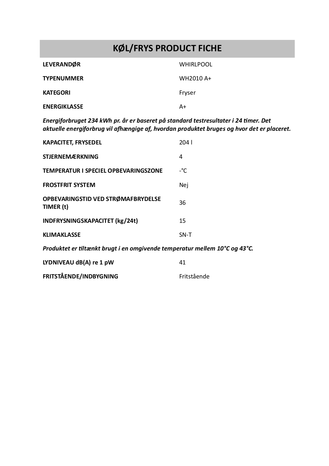 Whirlpool WH2010 A INSTRUCTION FOR USE