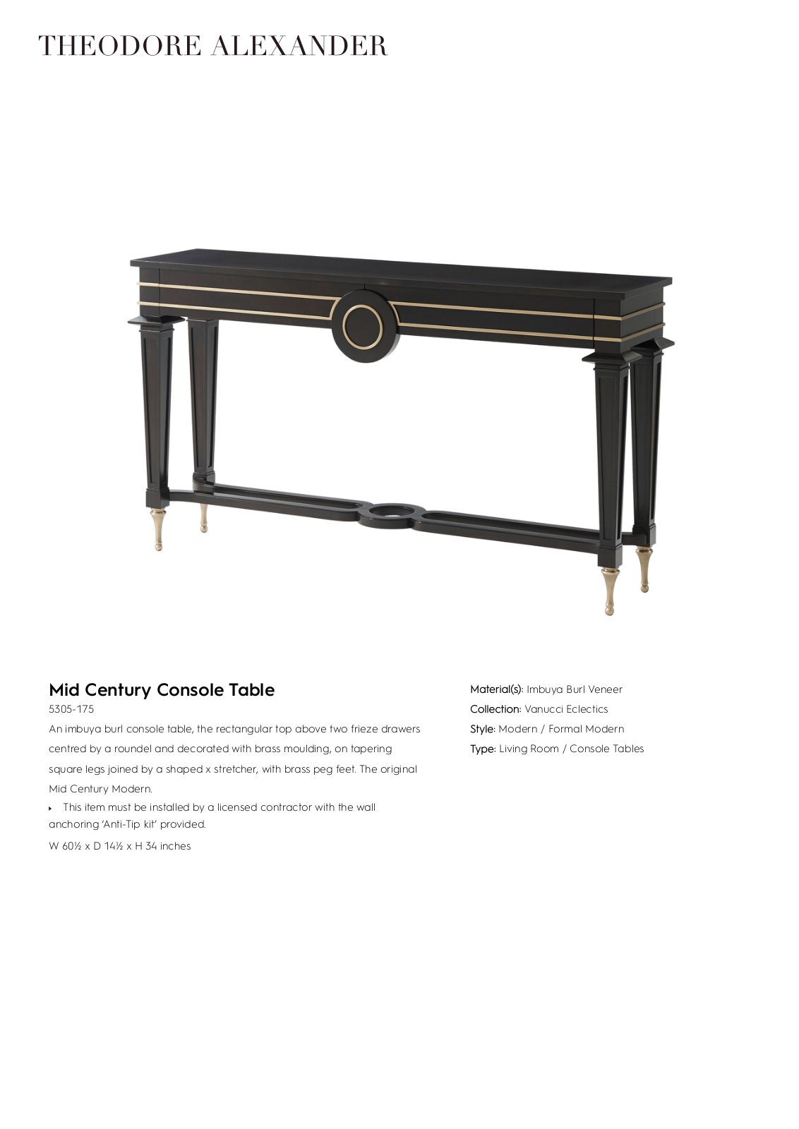 Theodore Alexander FPLJ1794 Specifications - ManualMachine.com