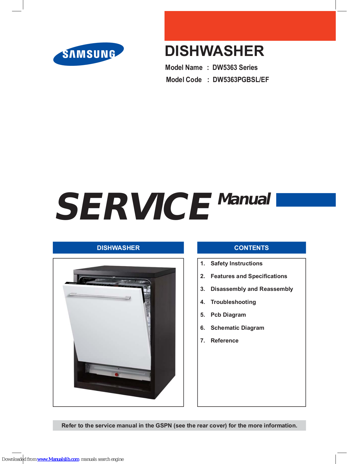 Samsung DW5363 Series, DW5363PGBSL/EF Service Manual