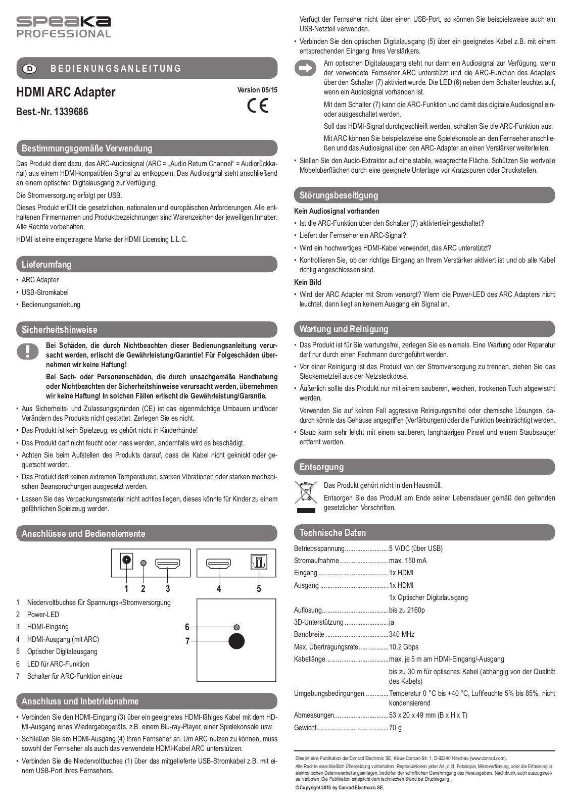 SpeaKa Professional 1339686 Instructions