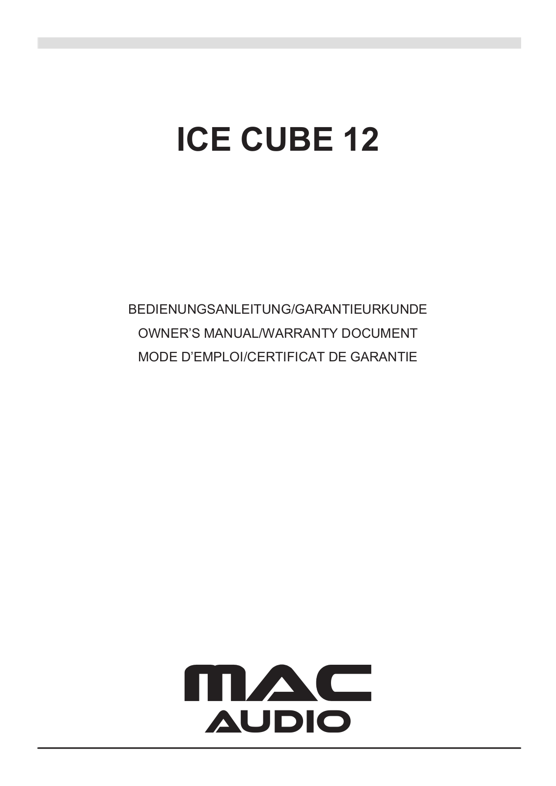 Mac Audio ICE Cube 12 User Manual