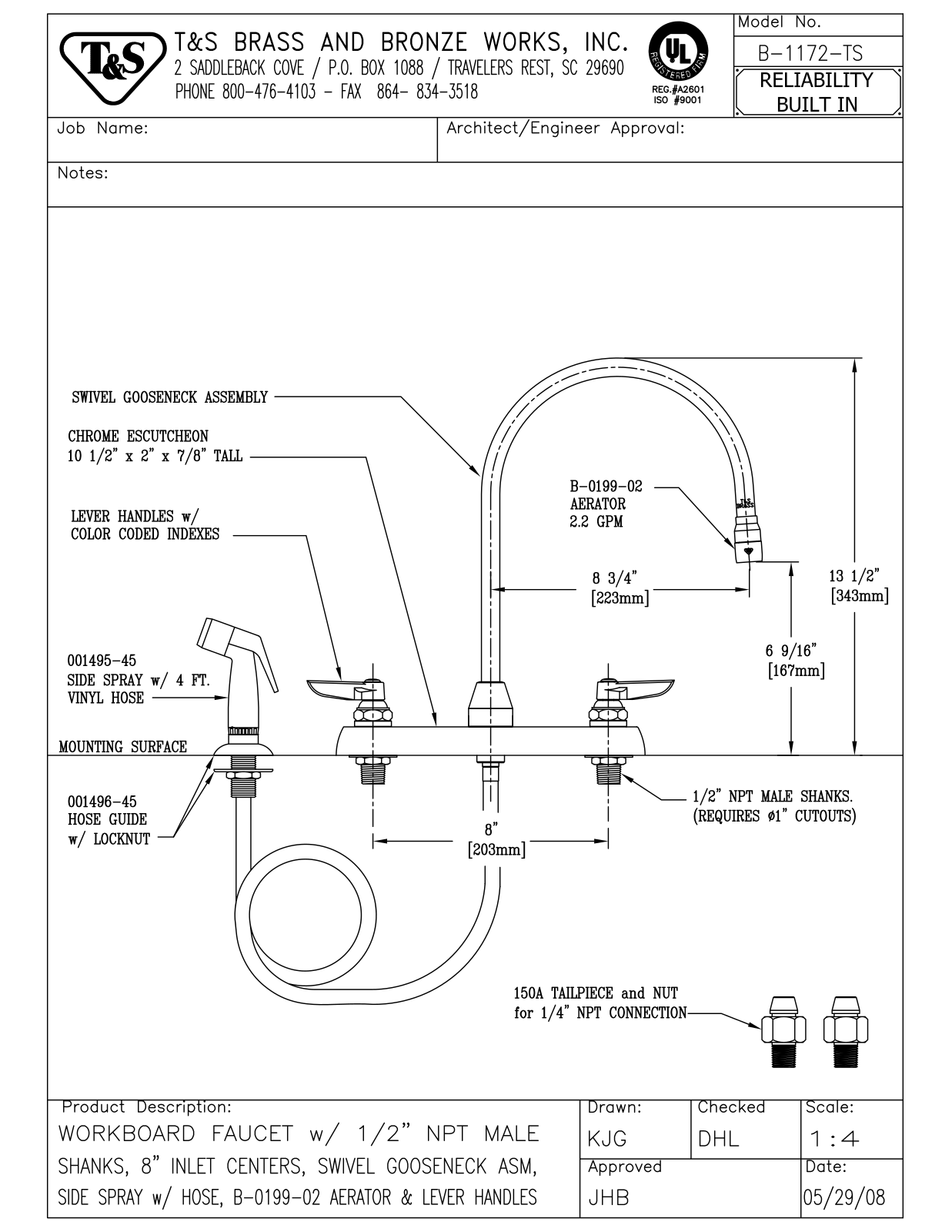 T & S Brass & Bronze Works B-1172-TS General Manual