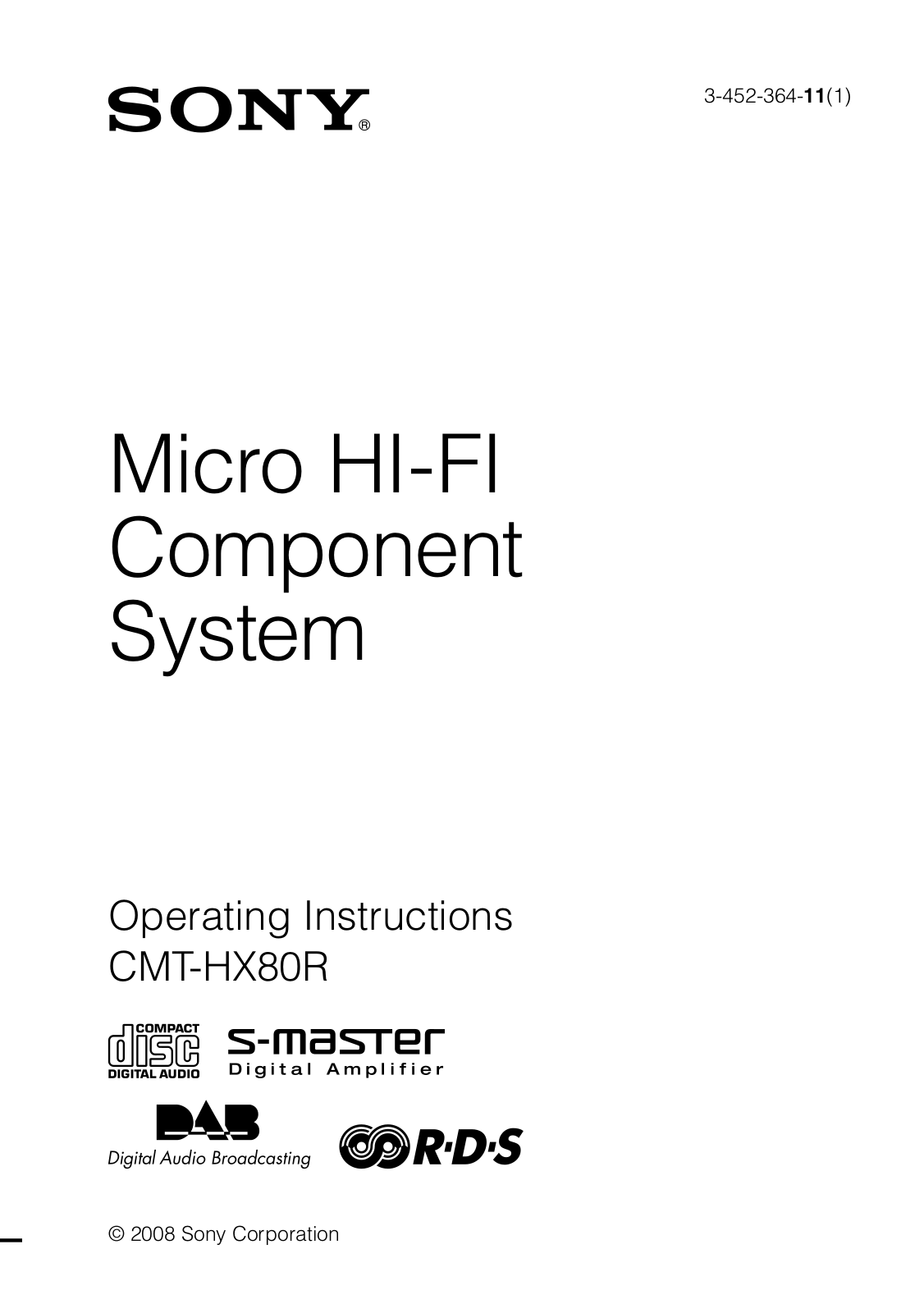 Sony 3-452-364-11-1, CMT-HX80R, CMT-HX80 User Manual