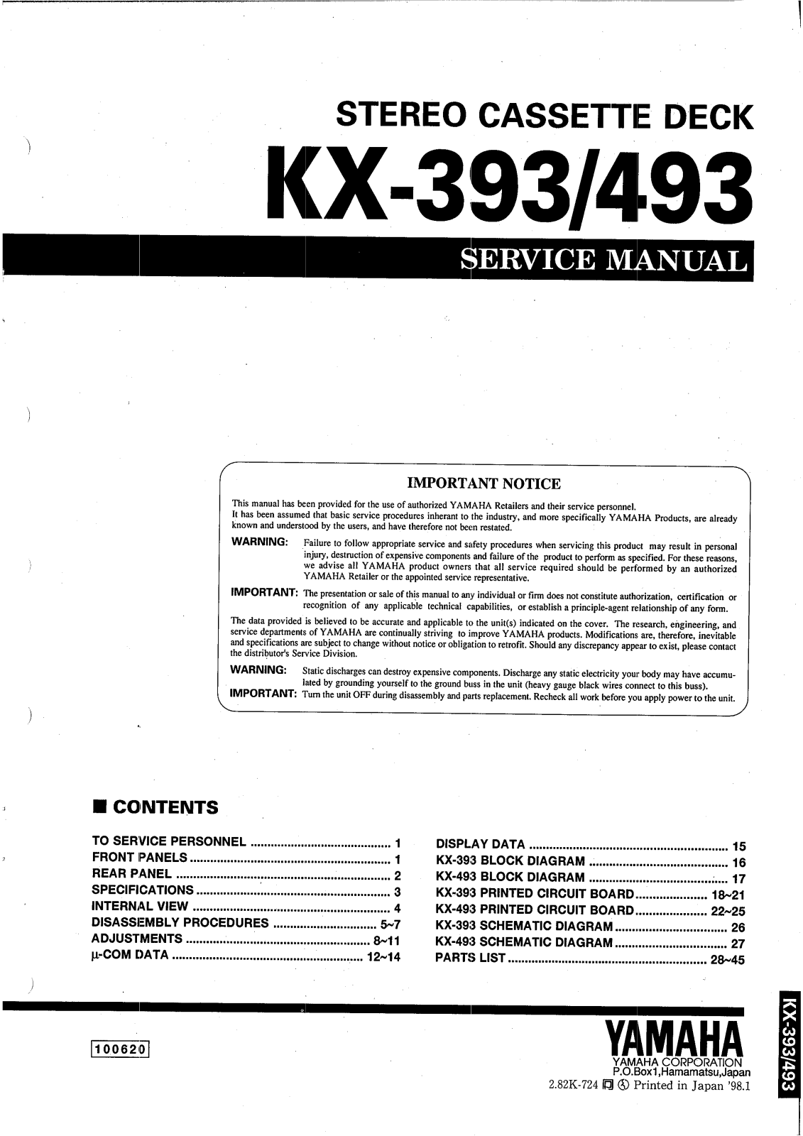 Yamaha KX-493, KX-393 Service Manual