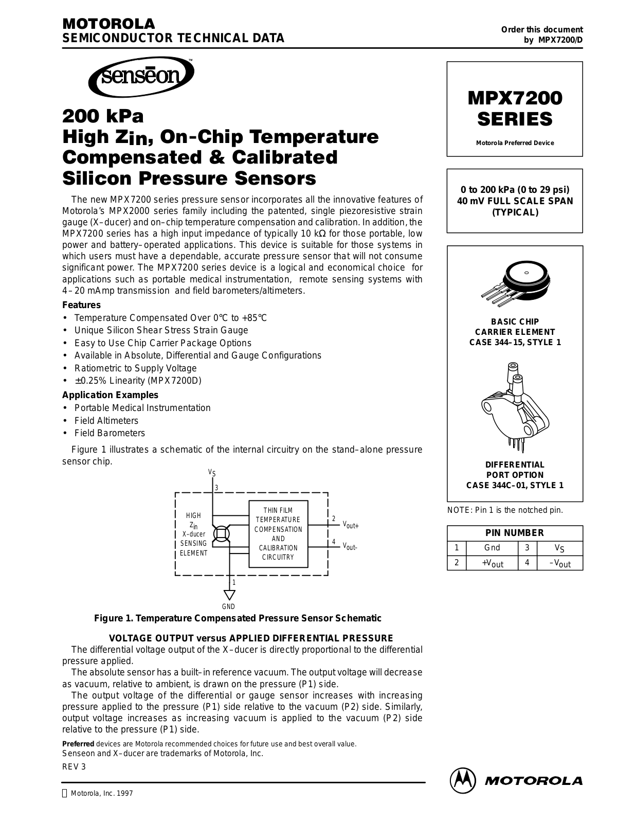 Motorola MPX7200GVP, MPX7200DP, MPX7200ASX, MPX7200AP, MPX7200GVSX Datasheet