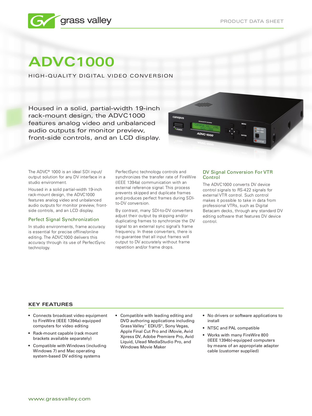 Grass valley ADVC1000 DATASHEET