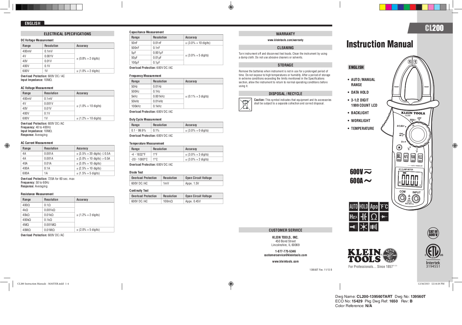 Klein Tools CL200 User Manual