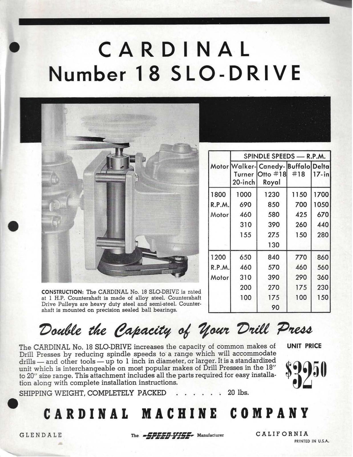Cardinal Machine | Cardinal Tool Number 18 Slo-Drive Drill Presses - ManualMachine.com