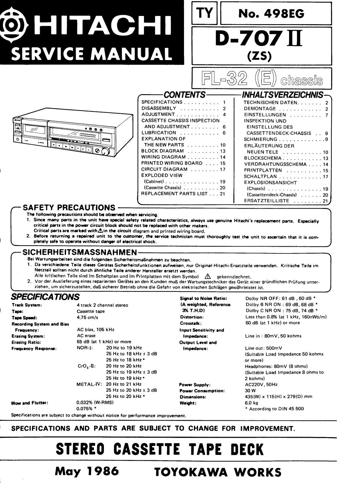 HITACHI D 707-II Service Manual