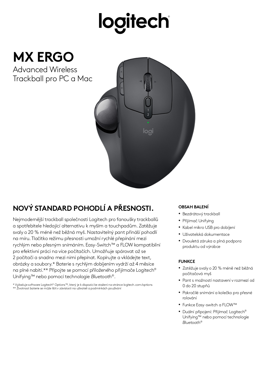 Logitech MX ERGO SPECIFICATIONS