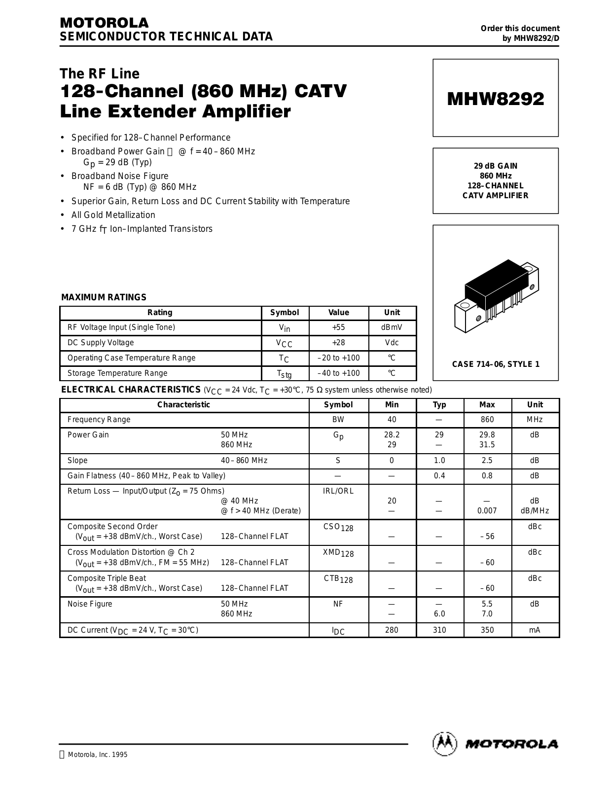 Motorola MHW8292 Datasheet