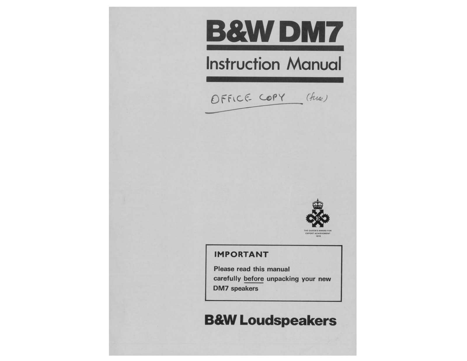 B&W DM 7 User Manual