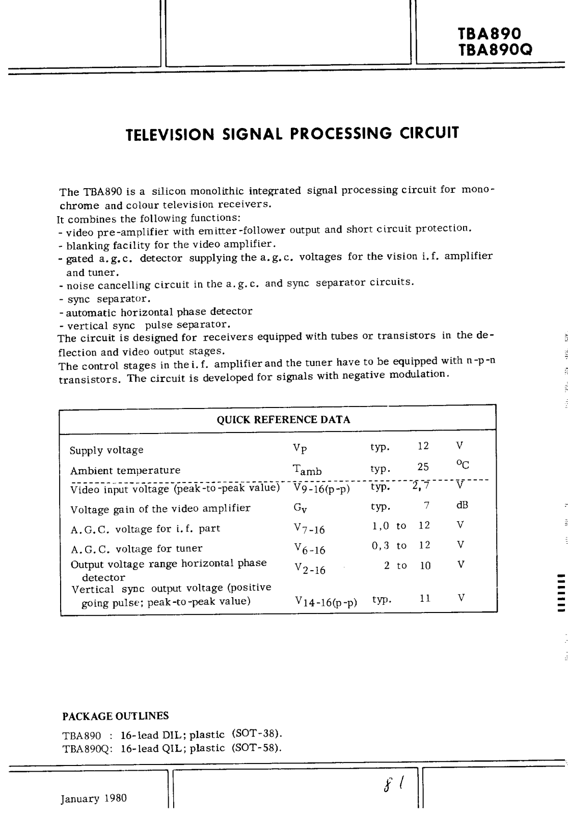 Datasheet TBA890 Specification - ManualMachine.com