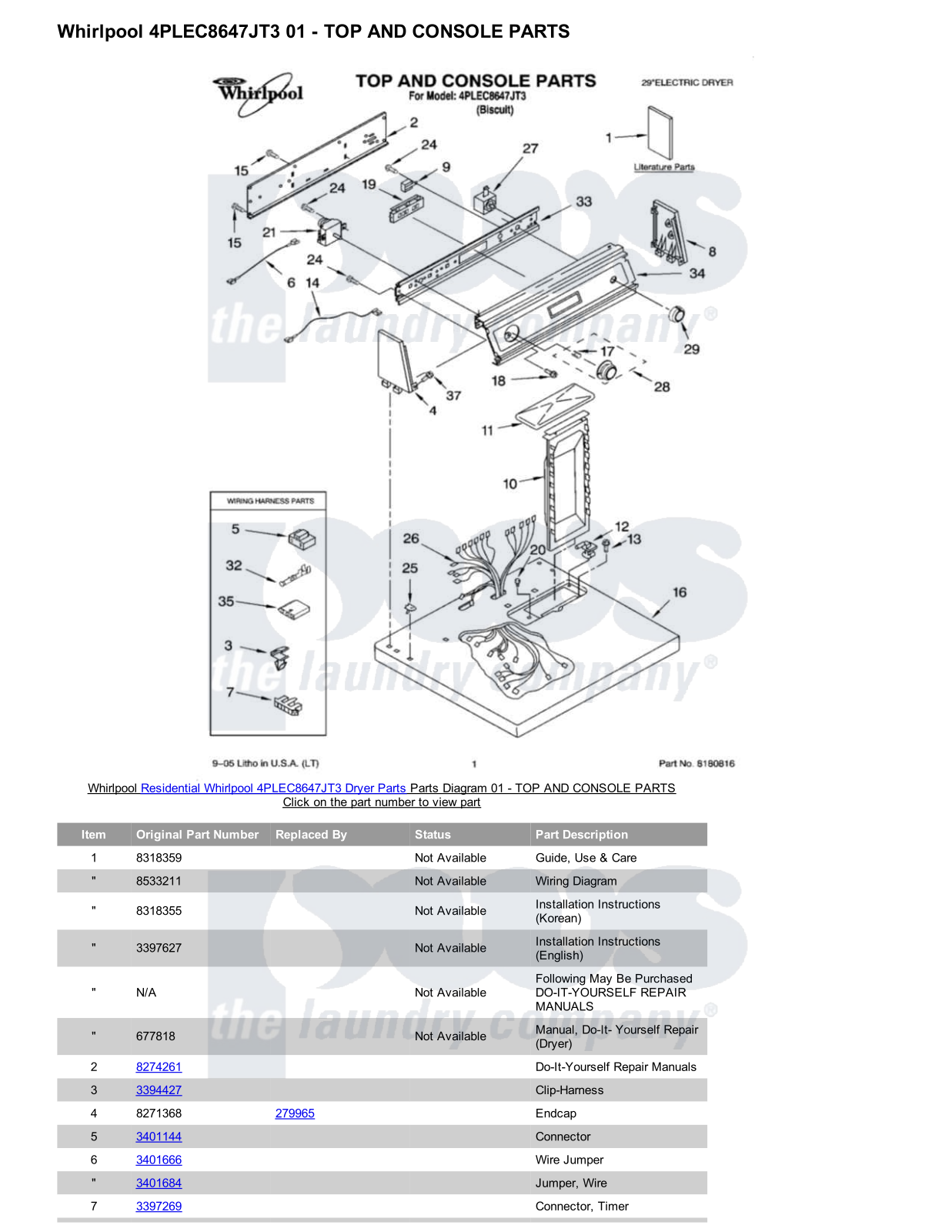 Whirlpool 4PLEC8647JT3 Parts Diagram