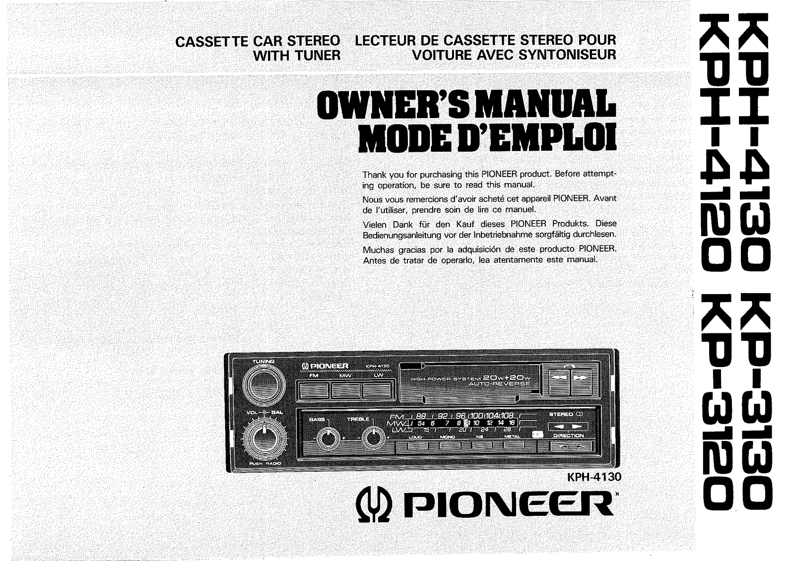 Pioneer KP-3120, KPH-4120, KPH-4130, KP-3130 User Manual