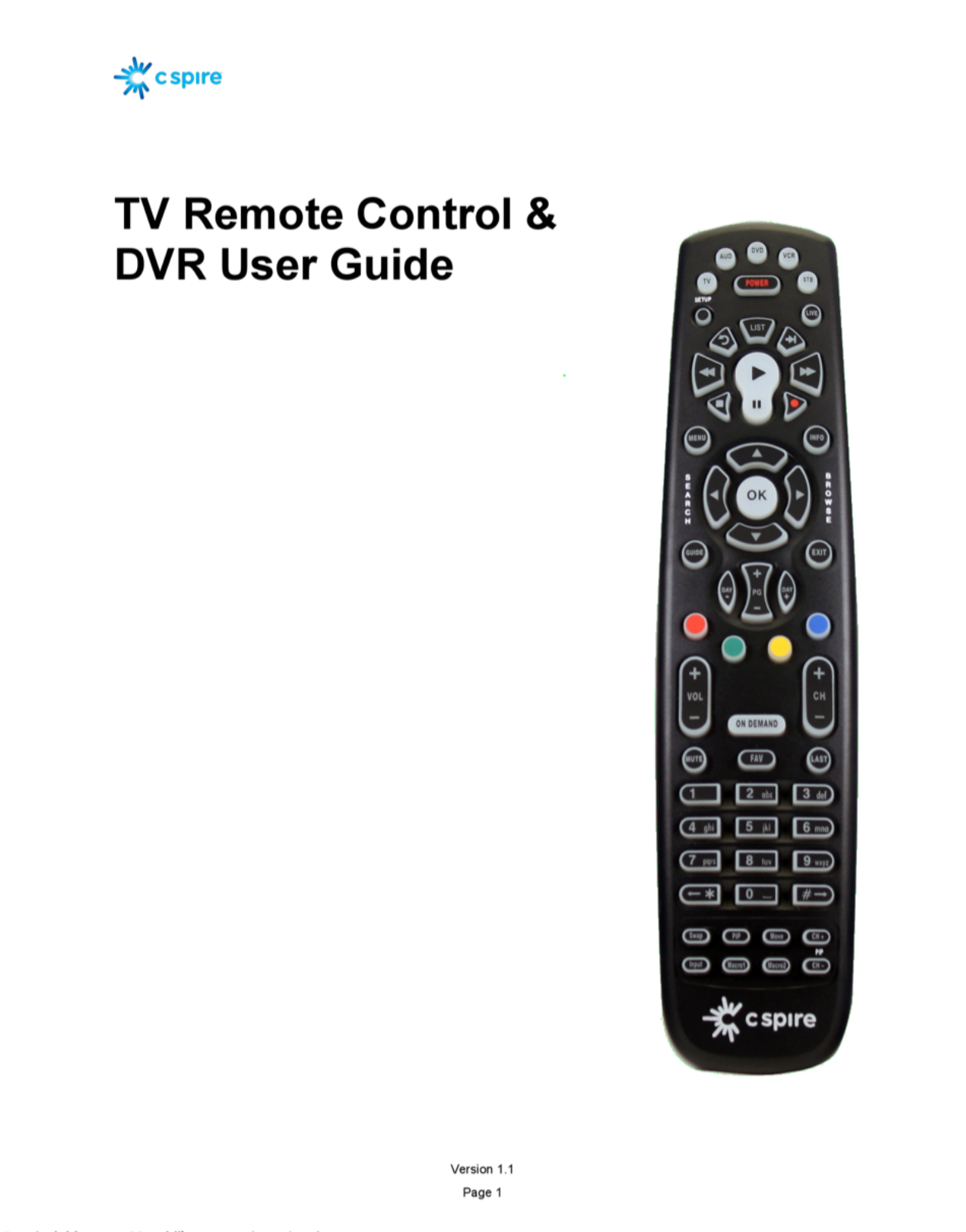 C Spire TV Remote Control  DVR User Manual