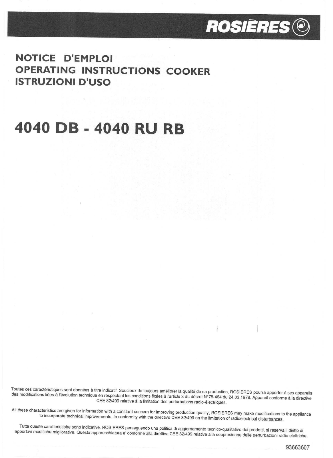 ROSIERES 4040 DB, 4040 RU RB User Manual