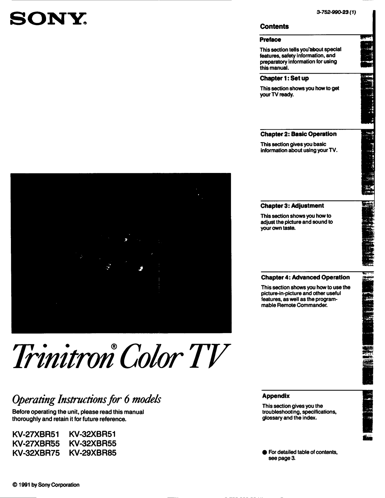 Sony kv-29xbr85 Operating Manual