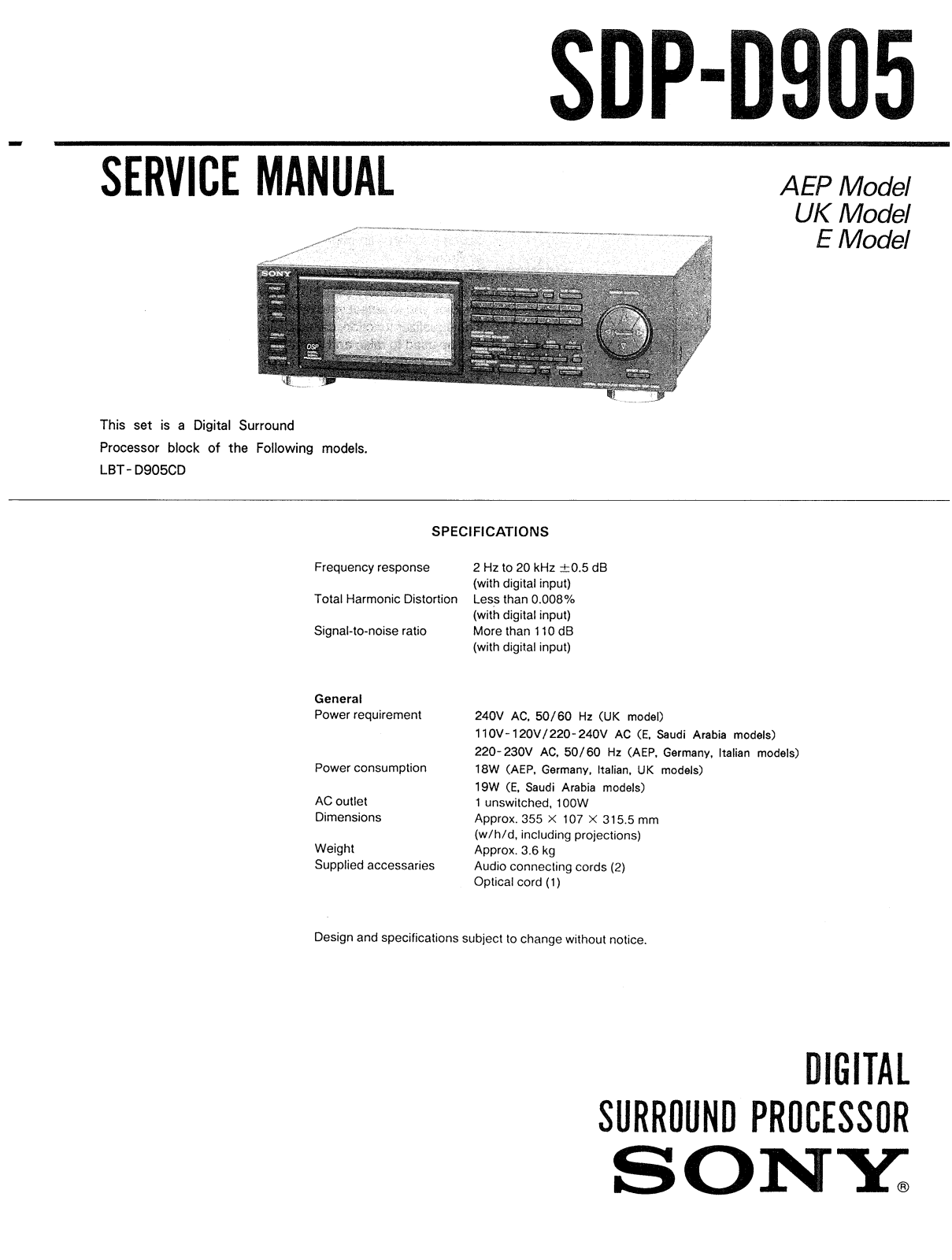 Sony SDP-905 Service manual