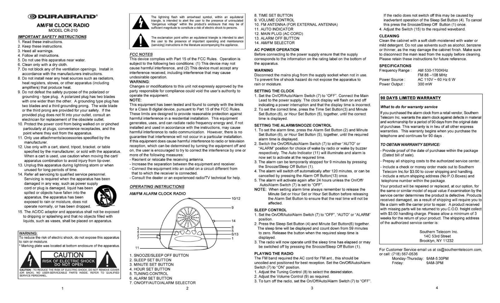 Durabrand CR-210 User Manual