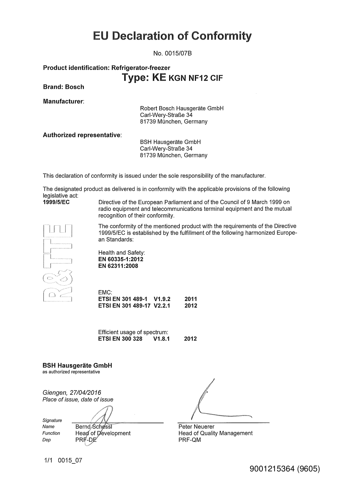 Bosch KGN36HI32 Supplemental