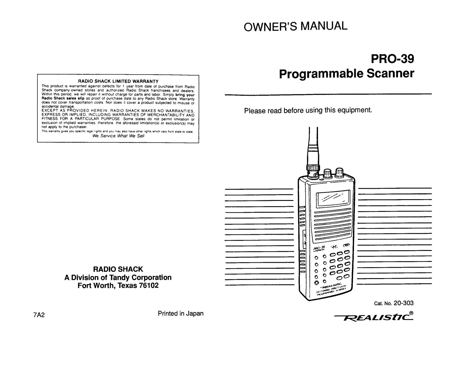 Realistic   RadioShack PRO-39 Owners Manual